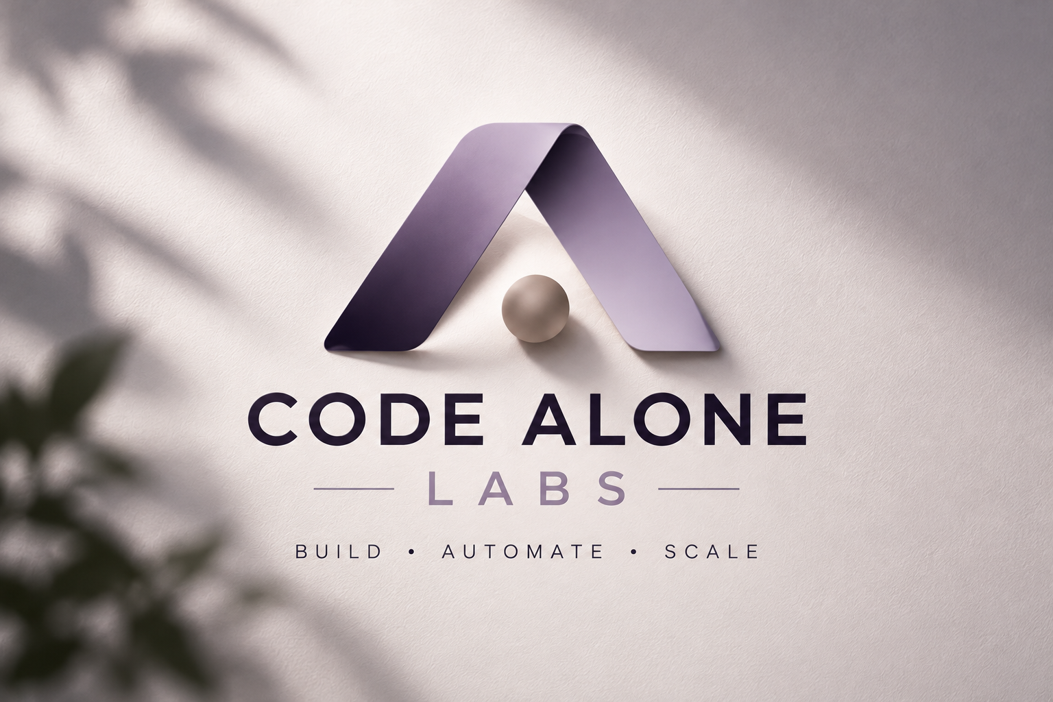 The Code Alone Labs brand mark: a folded lavender ribbon forming the letter A above a pearl sphere.